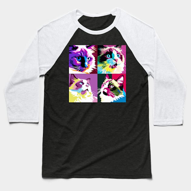 Ragdoll Pop Art - Cat Lover Gift Baseball T-Shirt by PawPopArt